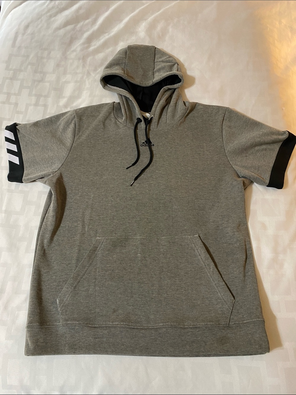 adidas Gray Short-Sleeve Hooded Sweatshirt with Black Details